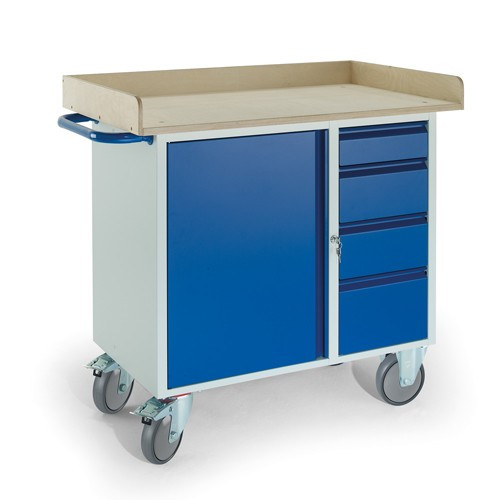 Werkstattwagen 4 Schubladen 1 Stahlschrank Holzrand